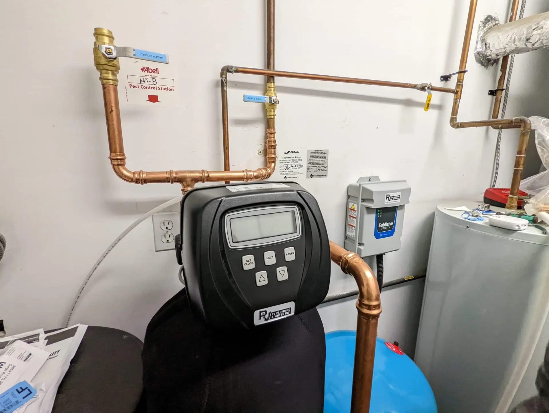 Commercial well water softener installation.